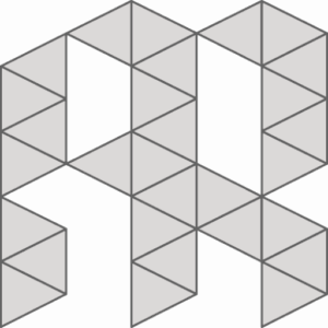 Geometric line drawing of hexagons and triangles, like speaker grilles, forming overlapping A and R on a minimal light background.